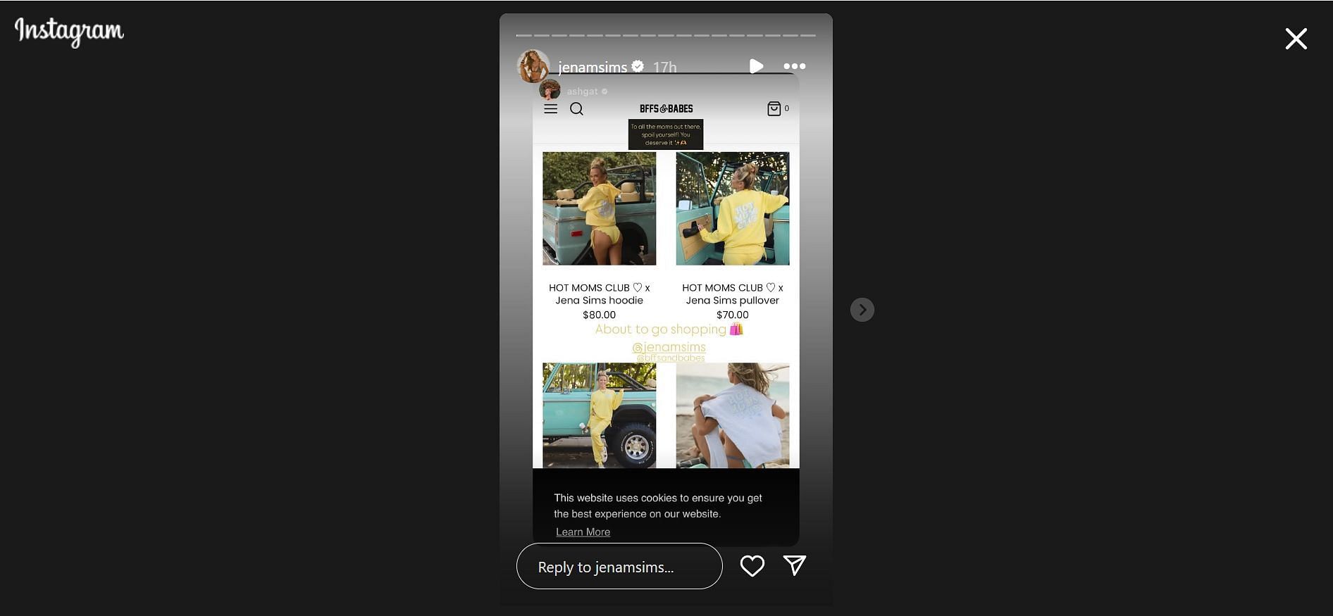Sims reposted the IG story of Ashgat (Image Via: IG @jenamsims)
